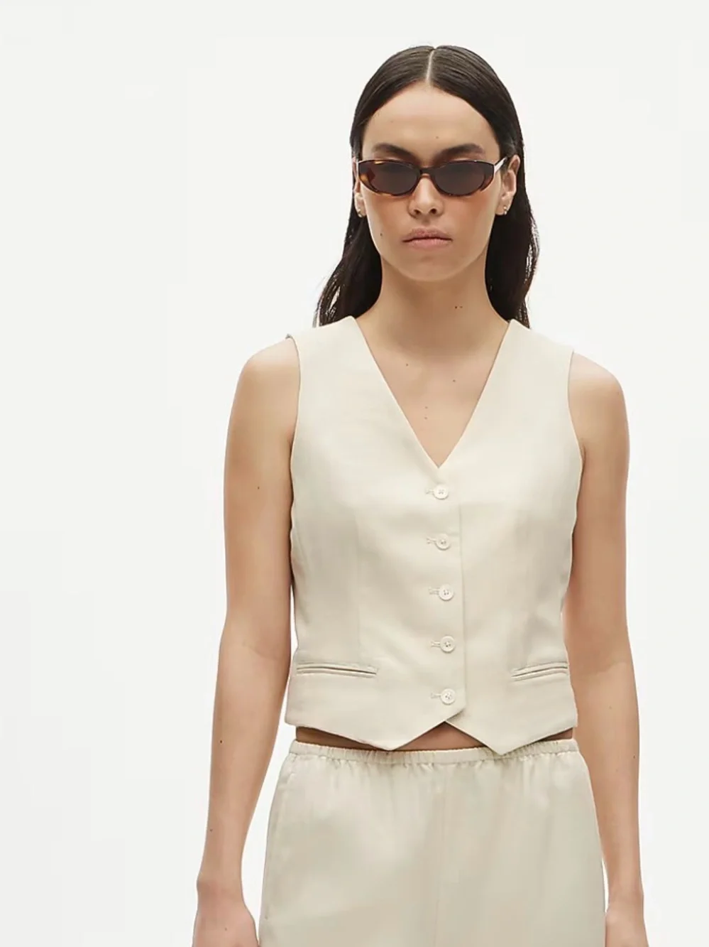 NWT J. Crew Shrunken V-Neck Vest in Gramercy Linen Blend in Worn Teak